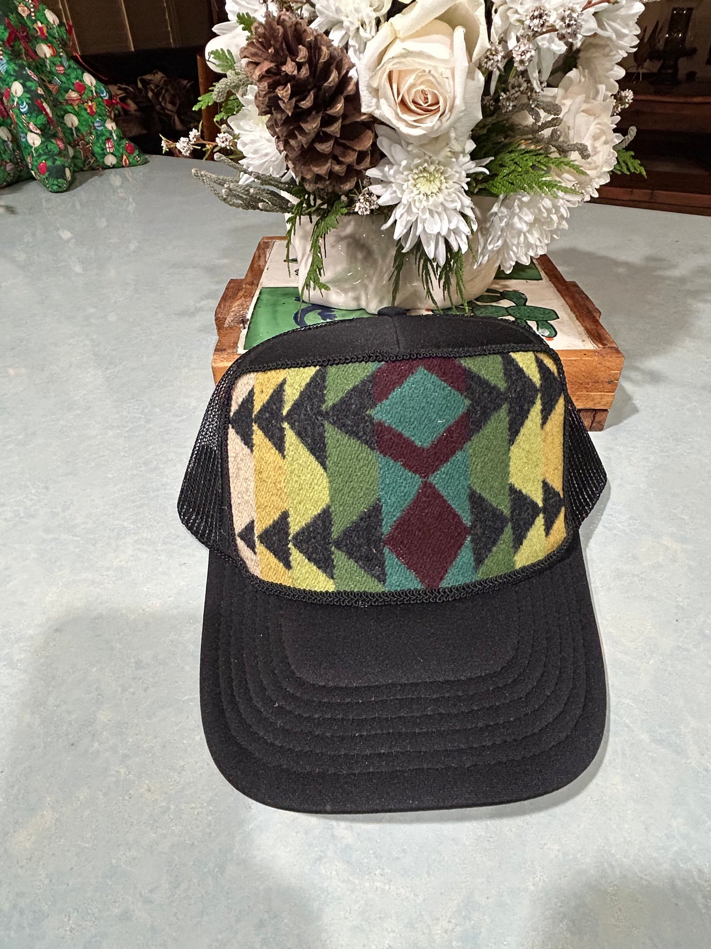 Black Trimmed Trucker Hat with Green
