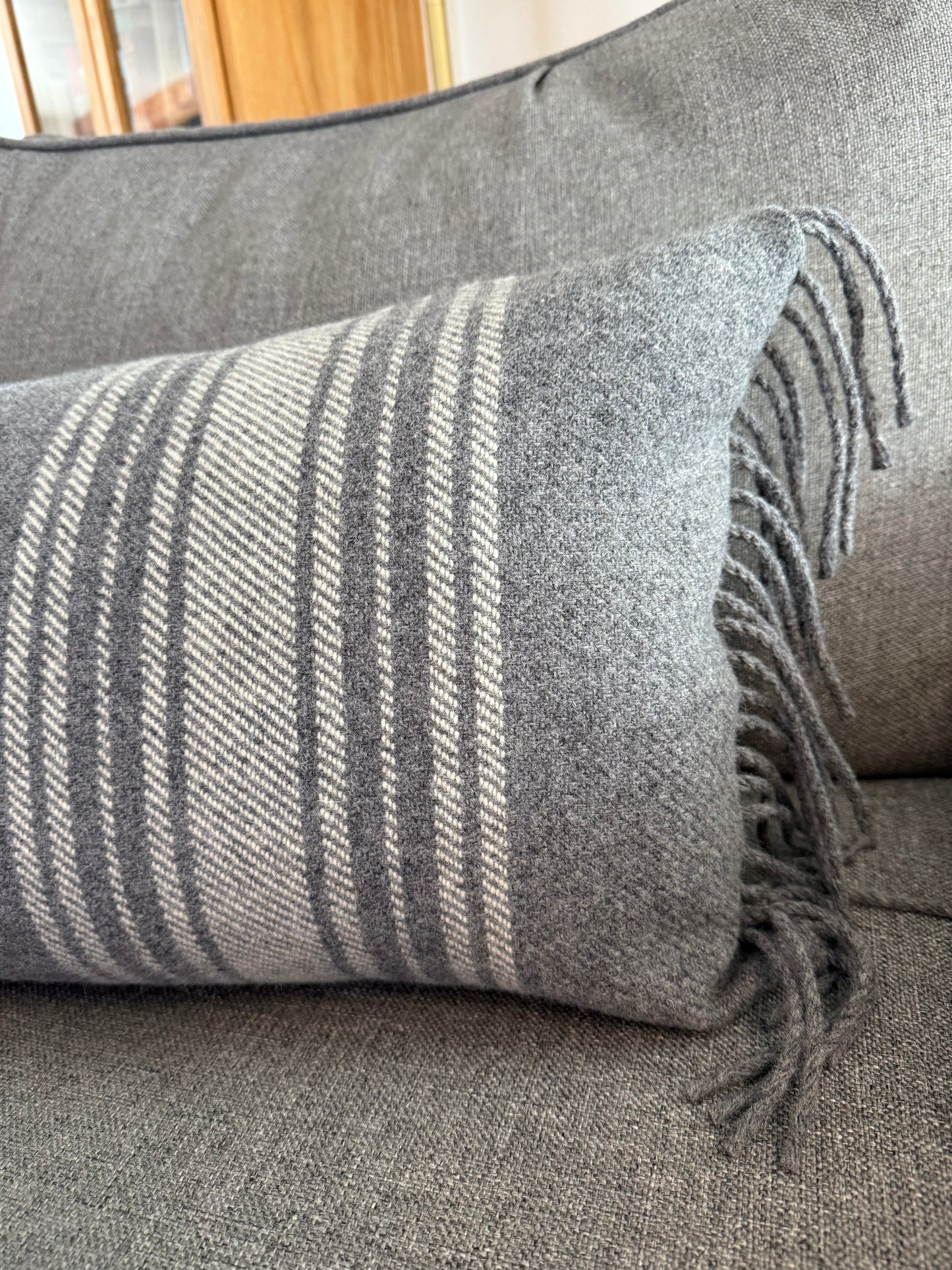 Gray Striped Lumbar Pillow